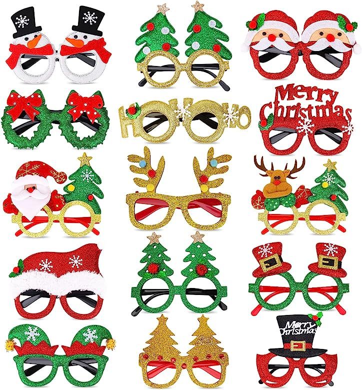 EEOCWF 15 Pcs Christmas Glasses Frame, Holiday Party Eyeglasses Frames Christmas Decoration, Christm | Amazon (US)