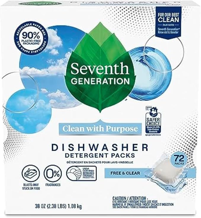 Seventh Generation Dishwasher Detergent Packs for sparkling dishes Free & Clear Dishwasher Tabs (... | Amazon (US)