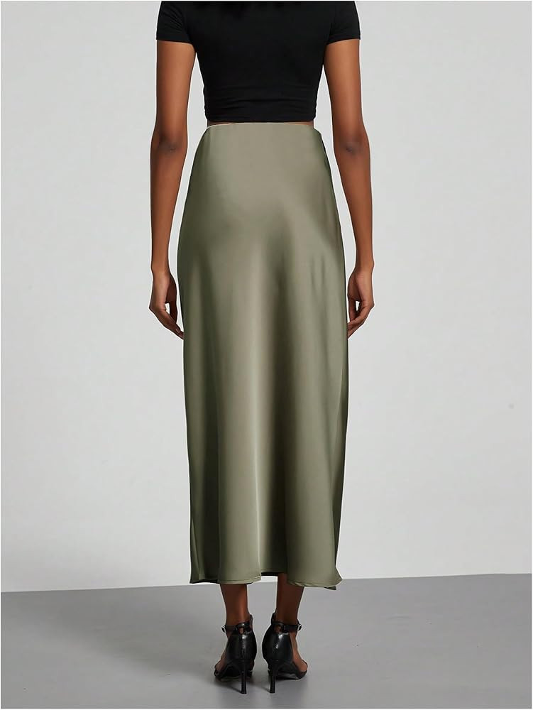 SOLY HUX Women's Elegant Satin Skirts High Waisted Flared Casual Work Office Fishtail Midi Skirt | Amazon (US)