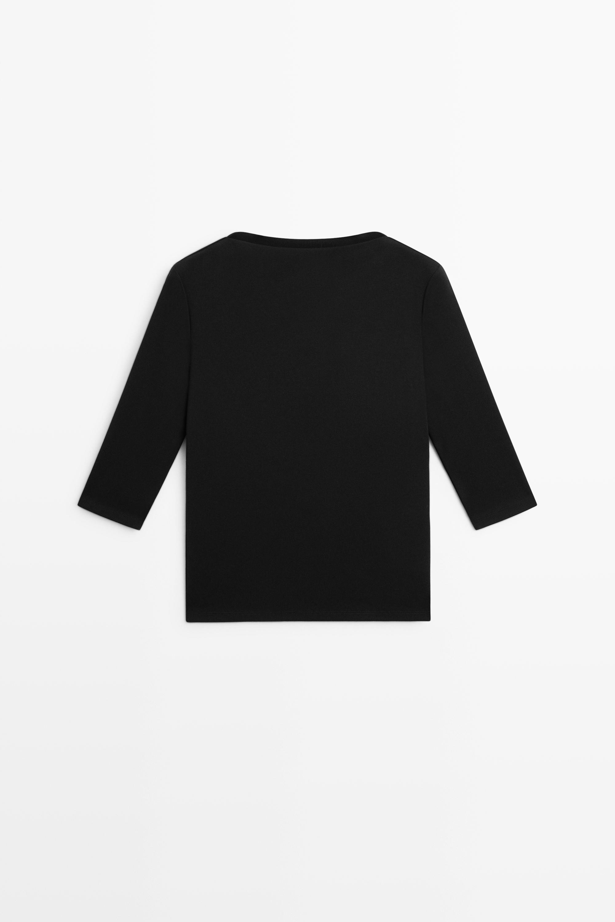 Stretch cotton blend mock neck T-shirt | Massimo Dutti US