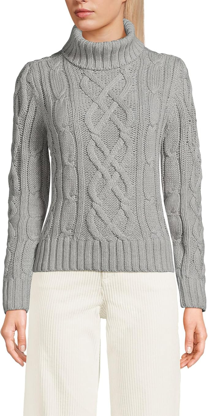 Lands' End Women's Drifter Cable Turtleneck Sweater | Amazon (US)