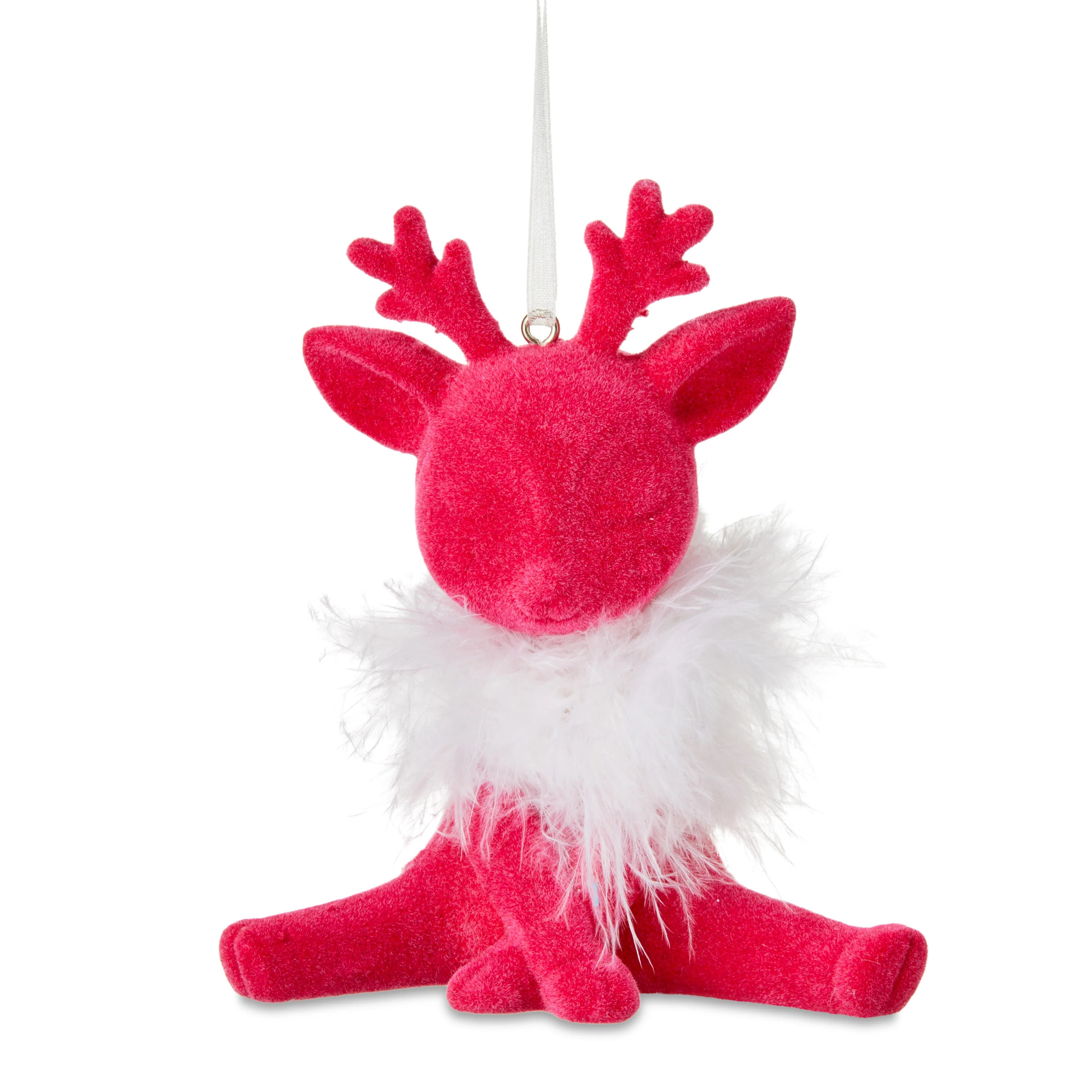 Hot Pink Flocked Deer Christmas Ornament, 4 in, Holiday Time | Walmart (US)