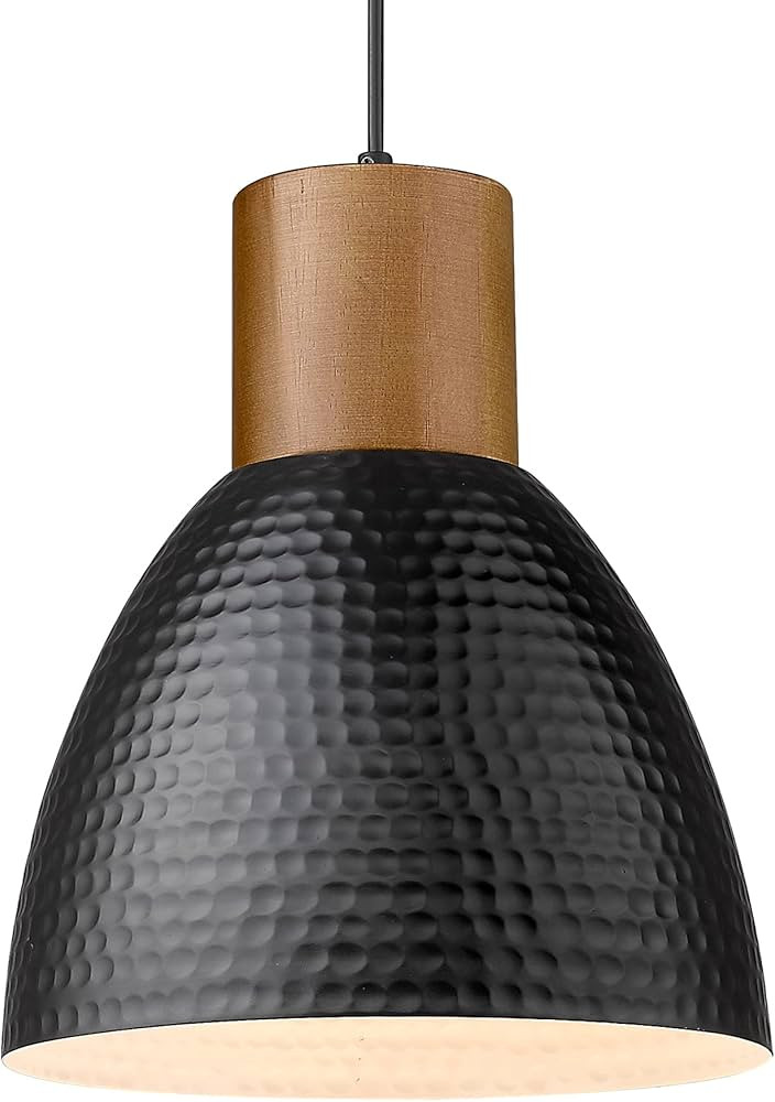 ELYONA Industrial Pendant Light, Hammered Hanging Lamp with Solid Wood & Metal Shade, Modern Pend... | Amazon (US)