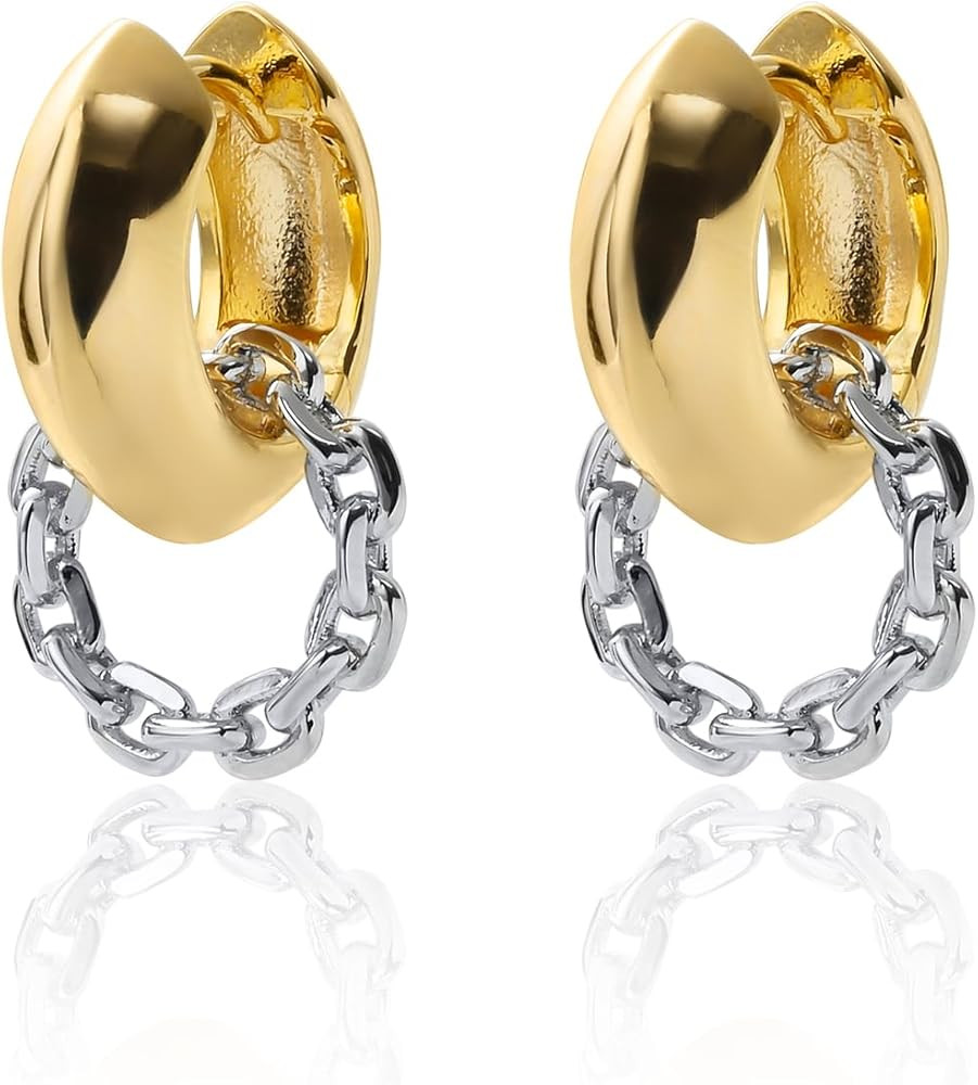 ABILITH Gold and Silver Hoops Earrings for Women Trendy Two Tone Hoops Earrings Copper Plated Gol... | Amazon (US)