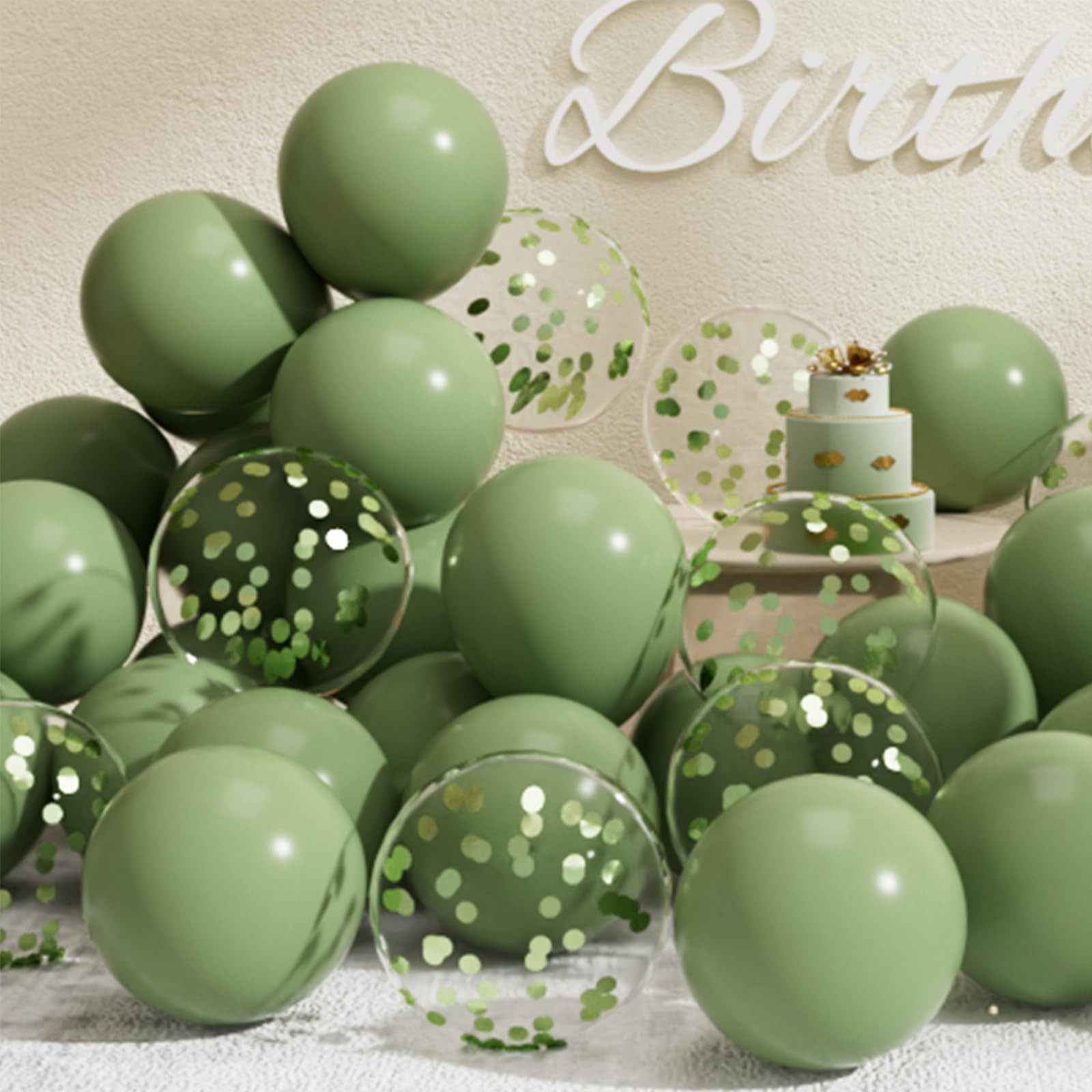 SUWEN Juego de 47 globos de látex verde salvia y confeti, helio verde oliva para decoración de ... | Amazon (US)