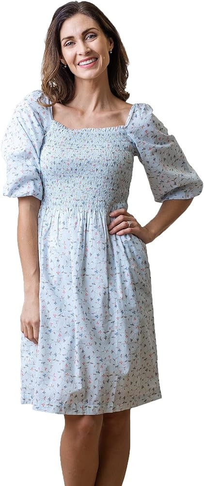 Hope & Henry Women's Organic Cotton Bubble Sleeve Smocked Bodice Dress | Amazon (US)