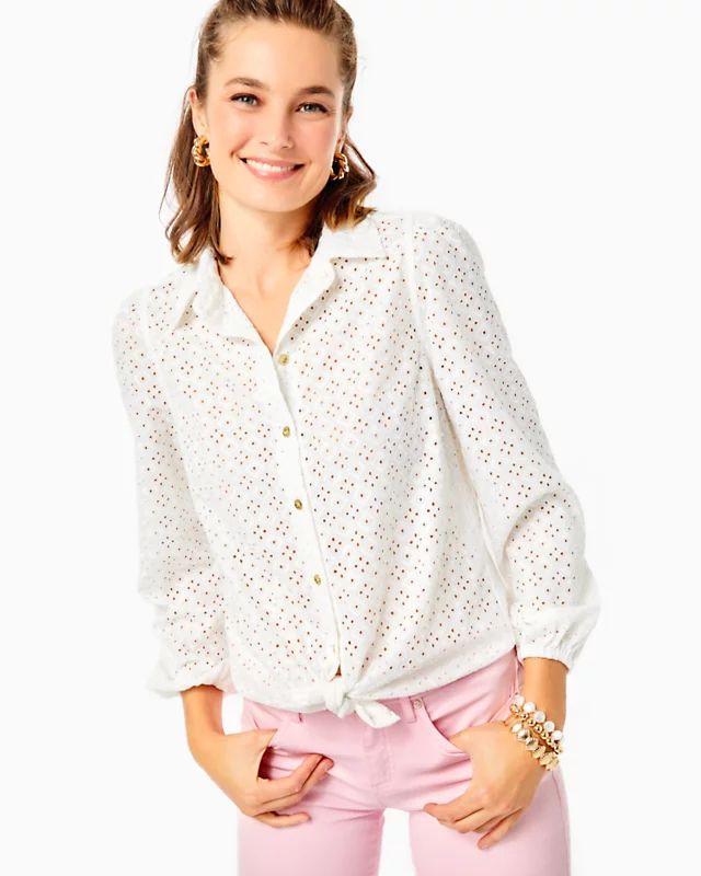 Sea Breeze Eyelet Button Down Top | Lilly Pulitzer