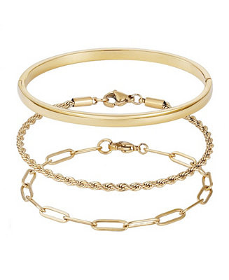 Tarnish Resistant Gold Cuff and Chain Bracelet Set | Macy's