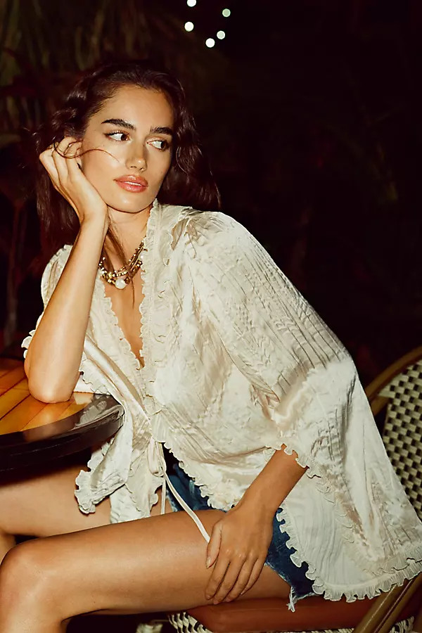 By Anthropologie Long-Sleeve Ruffled Tie-Front Top | Anthropologie (US)