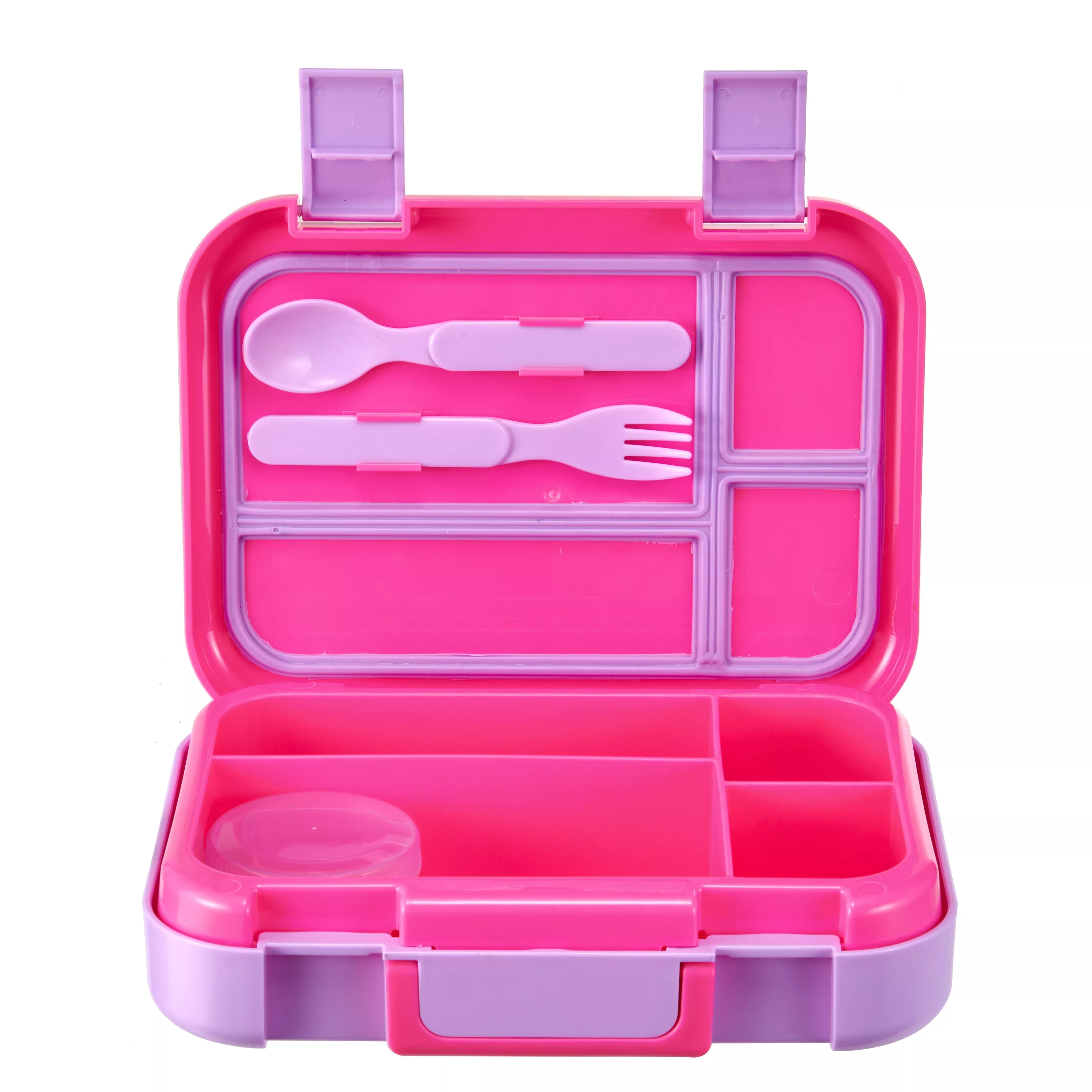 Your Zone Plastic Bento Box with 4 Compartments, 1 Fork, 1 Spoon, 1  Dressing Container, Blue