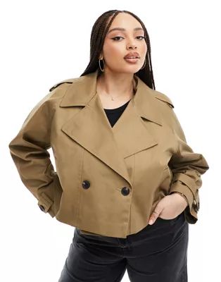 ASOS DESIGN Curve cropped trench coat in olive | ASOS (Global)