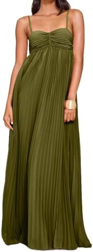 Women's Plisse Dress Adjustable Spaghetti Strap Maxi Solid Party Wedding Guest Dresses | Amazon (US)