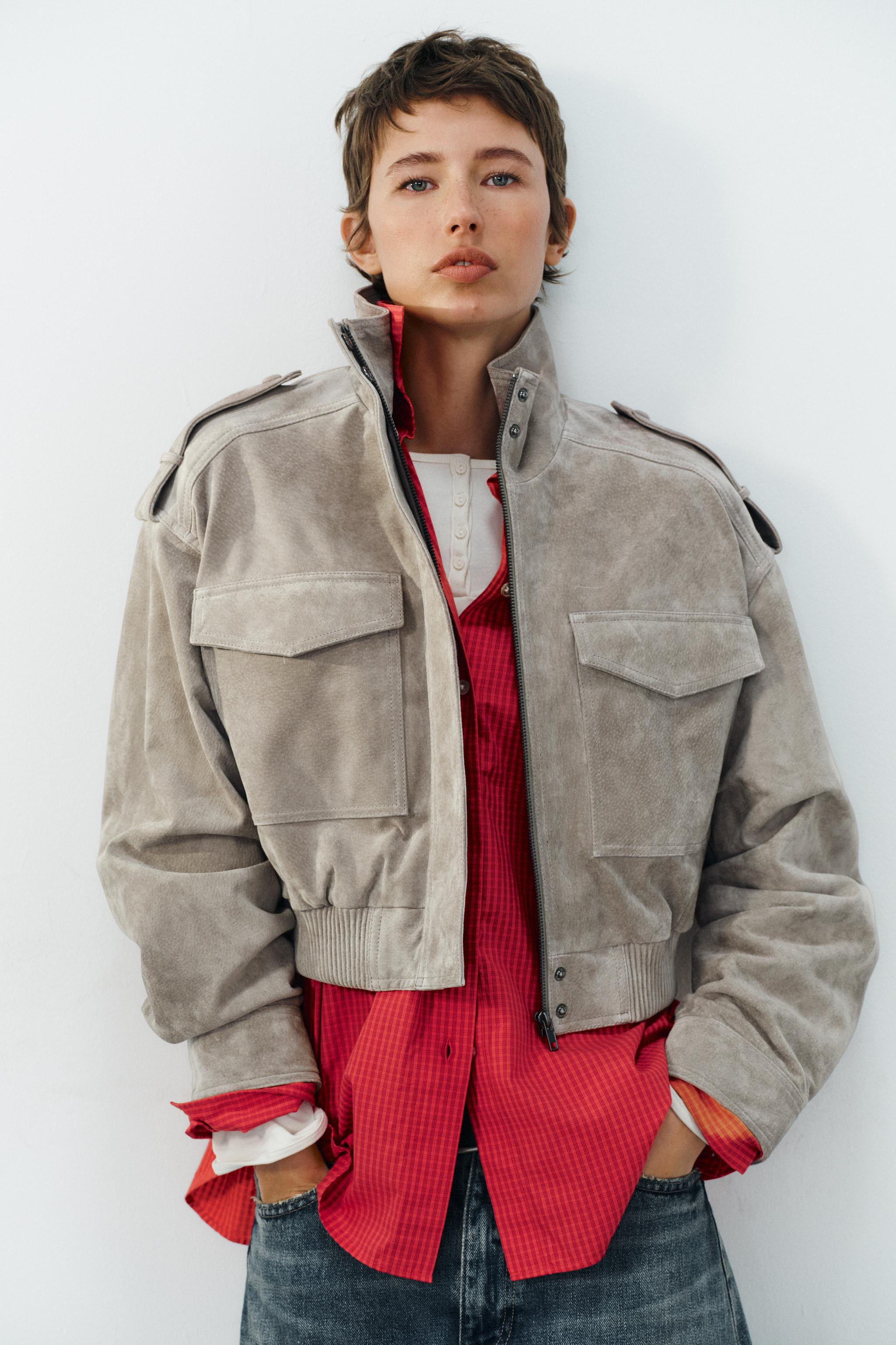 100% LEATHER CROPPED JACKET WITH TABS | Zara US