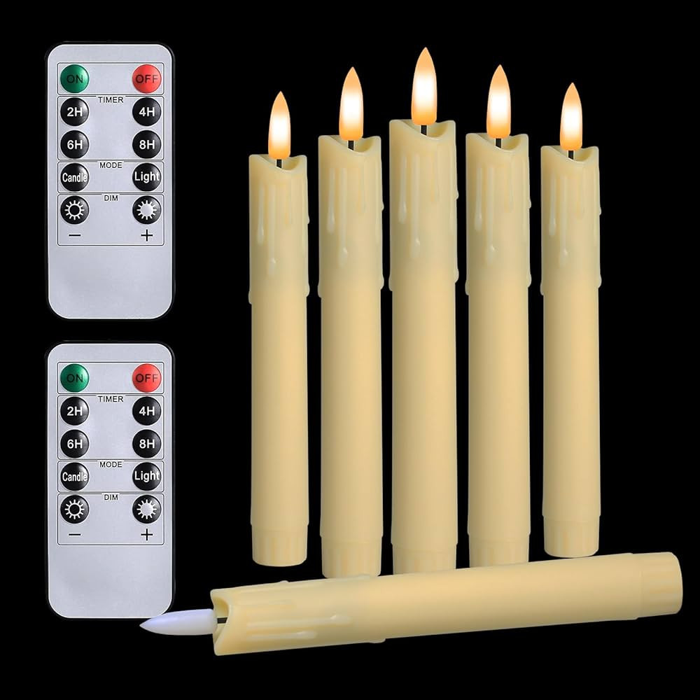 Flameless Taper Candles, 6 Pack Taper Candles Battery Operated, LED Taper Candles with 10-Key Remote and Warm 3D Wick Light, 6.8 X 0.8 Inch for Christmas Window Mantle Decor, Ivory | Amazon (US)