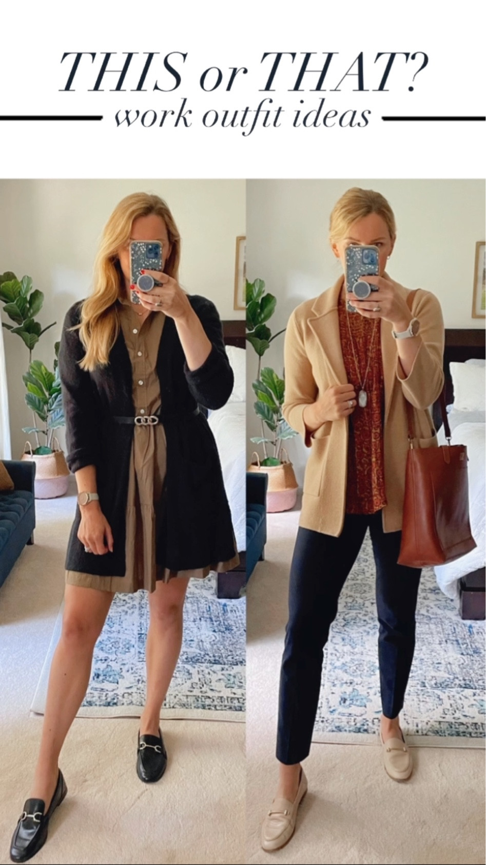 Two work outfit ideas for fall — knee length dress and work pants with sweater blazer

#LTKstyletip #LTKworkwear #LTKfindsunder50
