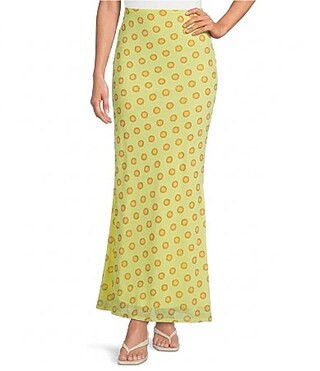 AFRM Tegan Deco Dot Printed Mermaid Mesh Coordinating Maxi Skirt - XL | Dillard's