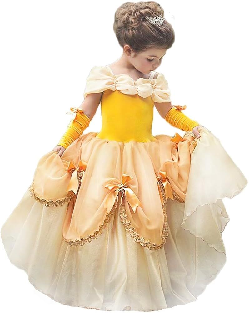 TYHTYM Deluxe Princess Costumes Little Girls Dress Kids Fancy Gown Cosplay Halloween Party | Amazon (US)