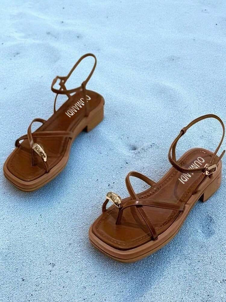 2025 New Summer Open Toe Roman Sandals For Women, Soft Bottom Beach Flats, Suitable For Dresses, Ins | SHEIN