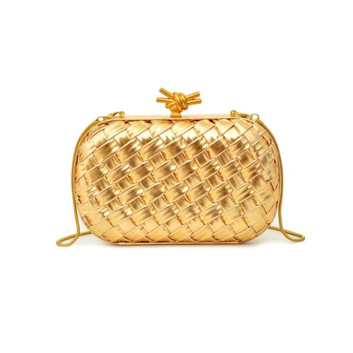 Gold Clutch Evening Bag – Premium Handmade Woven Clutch for Women, Structured Small PU Leather Purse with Chain Strap for Wedding, Date Night & Parties (golden) | Amazon (US)