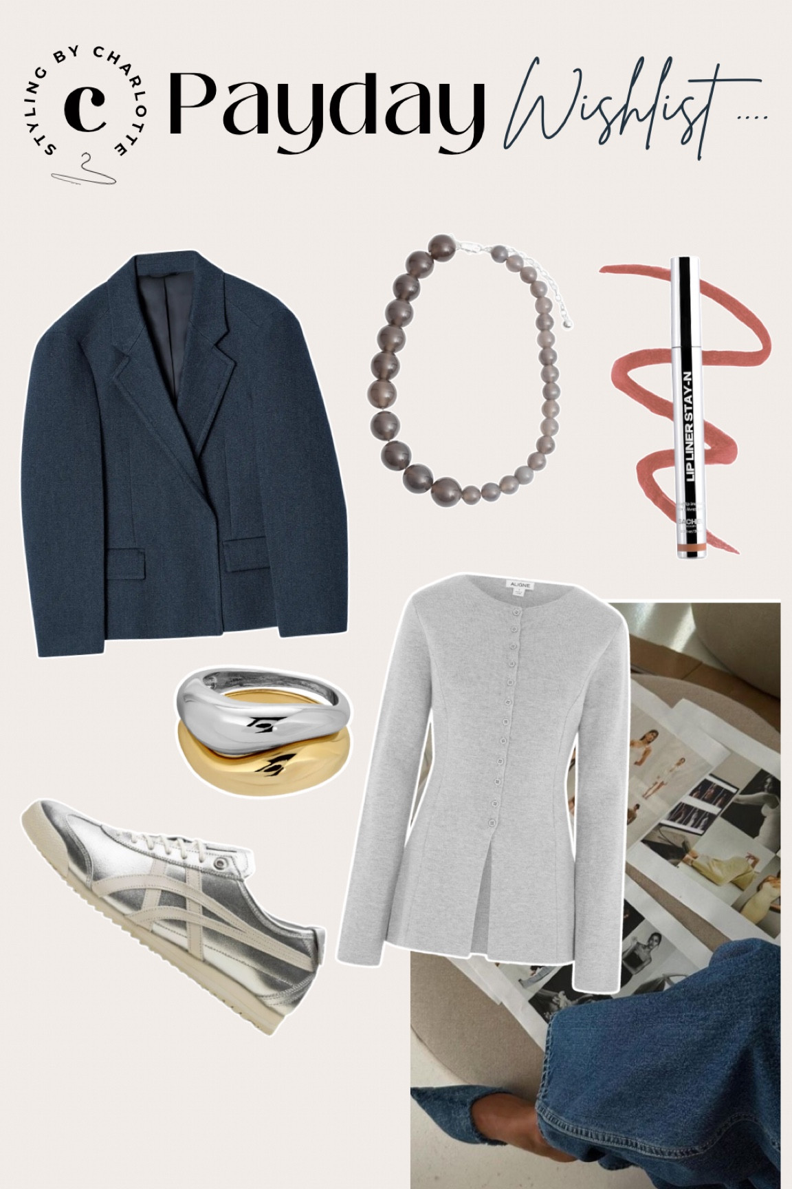 What is on my payday wish list and why 👇🏼 JANUARY 2025

1. COS denim effect oversized blazer: I was gutted when I missed out on this blazer in the neutral shade last year. The structure and shape looks designer and we will see denim everywhere from tops to bottoms come spring, this elevated blazer will update your basic tees and trousers in 2025.

2. Grey beaded necklace - I surprised myself with how versatile I’ve found my brown beaded necklace. This grey two tone and different sized beads necklace will add texture and interest to your spring looks.

3. Stayn lip liner: I’m desperate to try this, as I wear less and less makeup as I get older. I’m thinking shade Mauve or Nude 

4. Silver + gold two tone ring: I’m all about reaching for accessories to update my capsule wardrobe this year. Mixing metals this ring will pair with all gold and silver jewellery in my collection.

5. Grey fitted cardigan: I have this Aligne cardigan in navy and the fit and flare shape is so flattering and requires minimal styling. It also comes I camel and grey… I can already imagine an outfit styled under the blue blazer with the silver trainers …

6. Onitsuka Tiger metallic silver trainers: I love in trainers as a mum and lover of casual comfy outfits. I recently styled a clients digital wardrobe on Indyx and she had a pair of cool silver trainers that I was drawn to add to her outfits. So I am inspired to jazz up my trainer collection this spring with a pair of Onitsuka tigers that are on my birthday wish list for February 🤞🏻

Happy shopping 🤍🤗✨



#LTKspring #LTKgiftguide #LTKFashionMonth