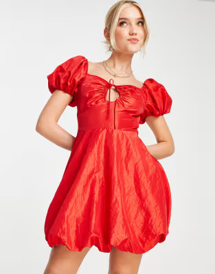 Miss Selfridge taffeta puffball mini dress in red | ASOS (Global)