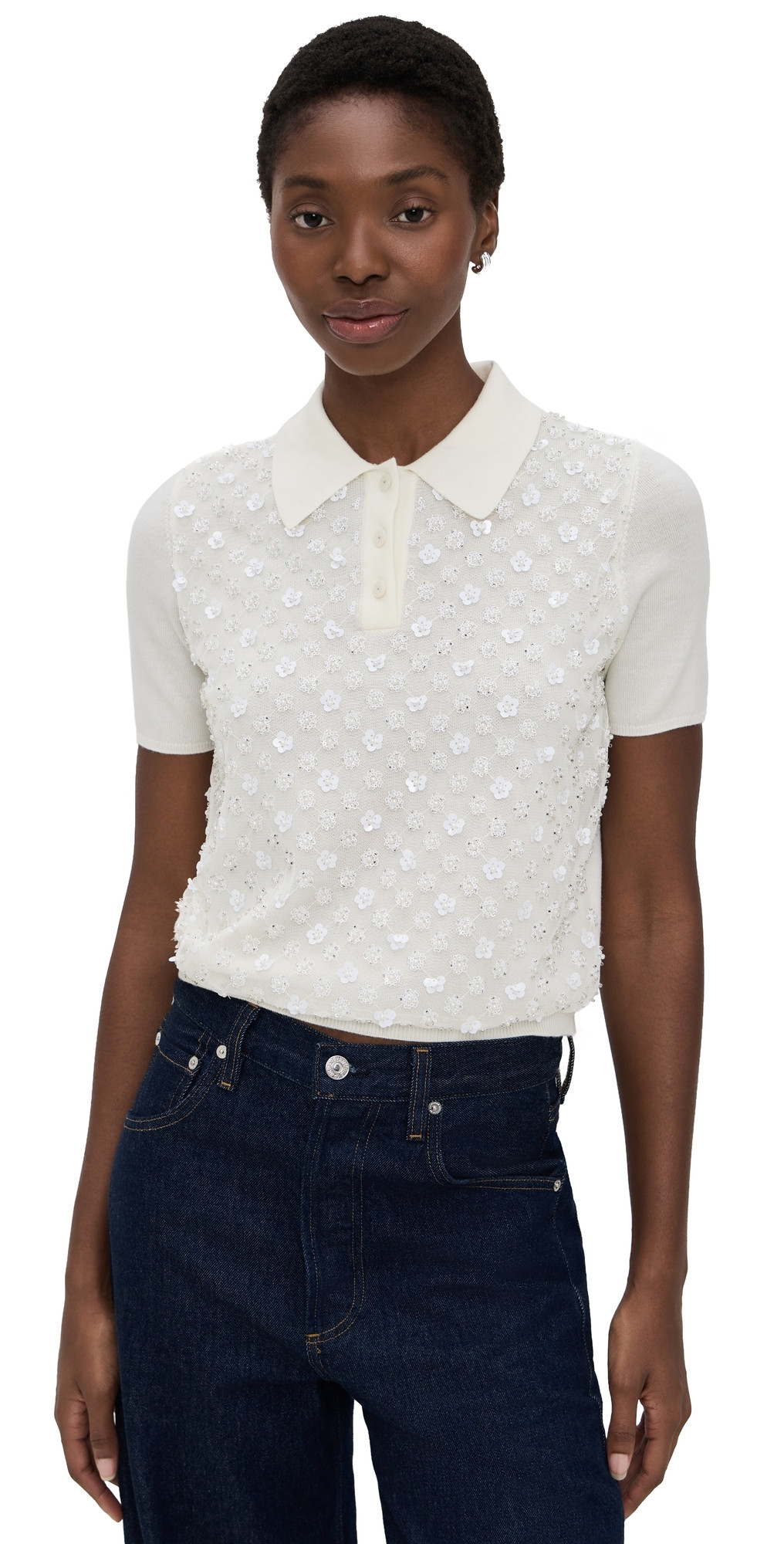 Tanya Taylor Camilla Knit Top Cream XS | Shopbop