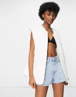 Monki Hanna recycled quilted gilet vest in ecru | ASOS (Global)