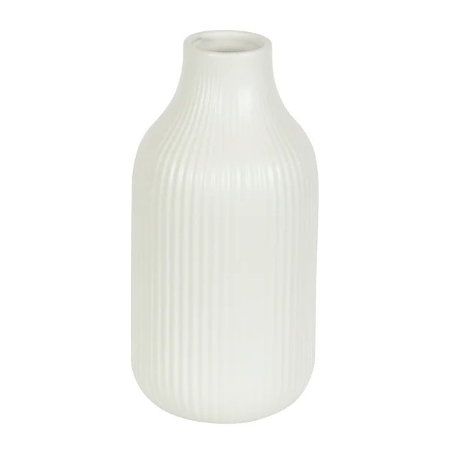 Better Homes & Gardens Ribbed Ceramic Vase, 8.5", Cream | Walmart (US)