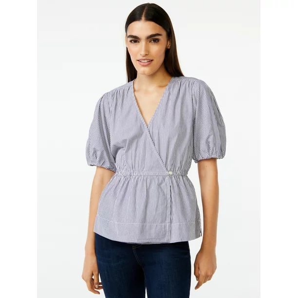 Free Assembly Women's V-Neck Faux Wrap Top - Walmart.com | Walmart (US)