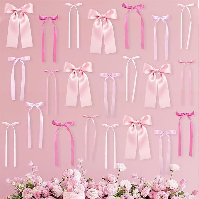 Pink Bow Wall Décor Backdrop Ribbon Bow Garland DIY Pink Bows Party Decorations for Baby Shower ... | Amazon (US)