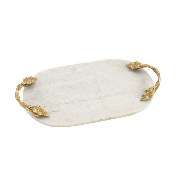 DecMode 20 Inch Contemporary Marble Oval Tray With Aluminum Leaf and Vine Handles - Walmart.com | Walmart (US)