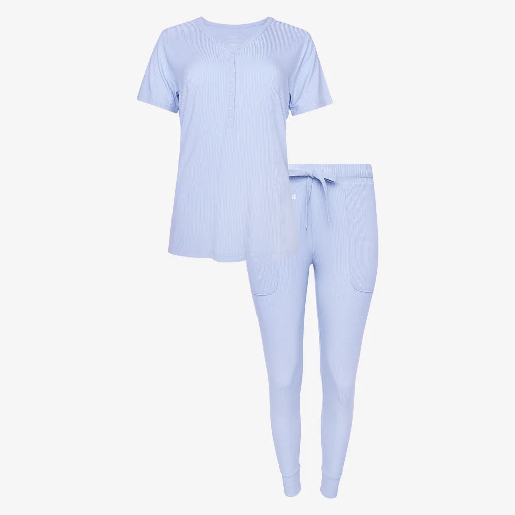 Solid Ribbed Blue Women's Pajamas | Powder Blue Ribbed | Posh Peanut