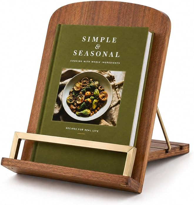 Modern Cookbook Stand for Kitchen Counter, Wooden Recipe Book Holder | Amazon (US)
