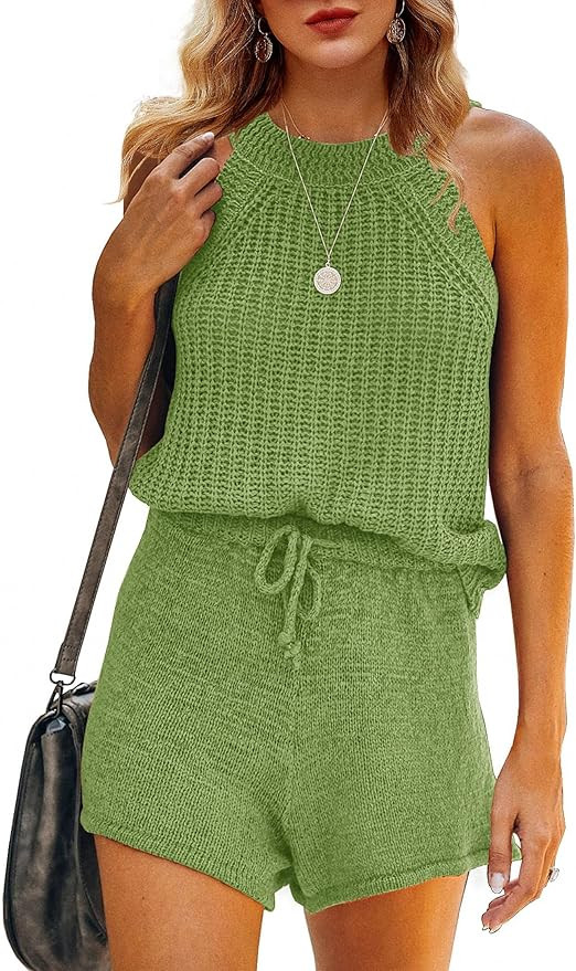 Ybenlow Womens Two Piece Outfits Summer High Neck Sleeveless Knit Sweater Tank Tops with Drawstri... | Amazon (US)
