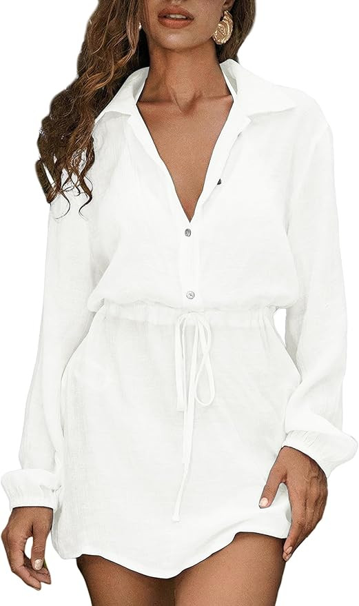 ZAFUL Womens Swimsuit Cover Up Dress Pullover Shirt Coverup Bathing Suit Mesh Swim Short Beach Dr... | Amazon (US)