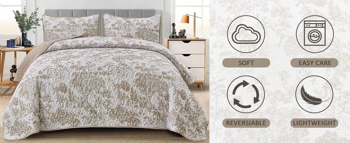 3 Pieces  Purple/Blue/Grey/Green Flower Quilt Set Twin Full Queen King Size, Paisley Patchwork Pl... | SHEIN