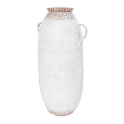 Brendyn Metal Antique Style Decorative White Vase with Terracotta Accents and Handles | Wayfair North America