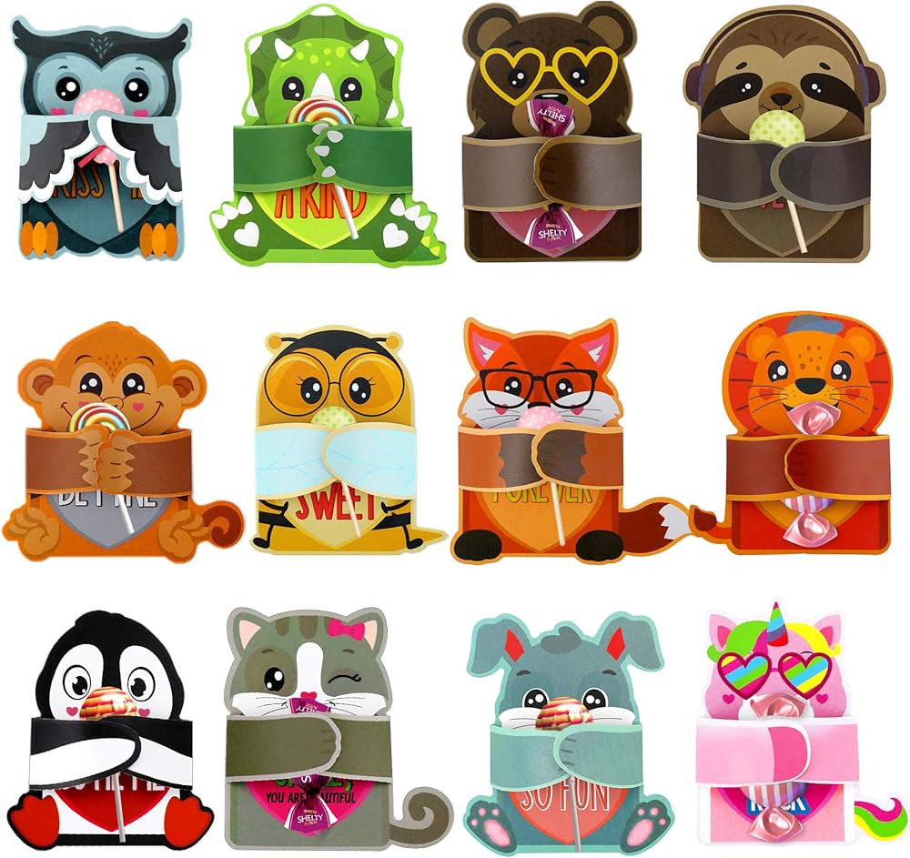 DUAIAI 48pcs Valentines Day Cards for Kids, Valentine’s Greeting Cards Candy Holder Gifts for C... | Amazon (US)