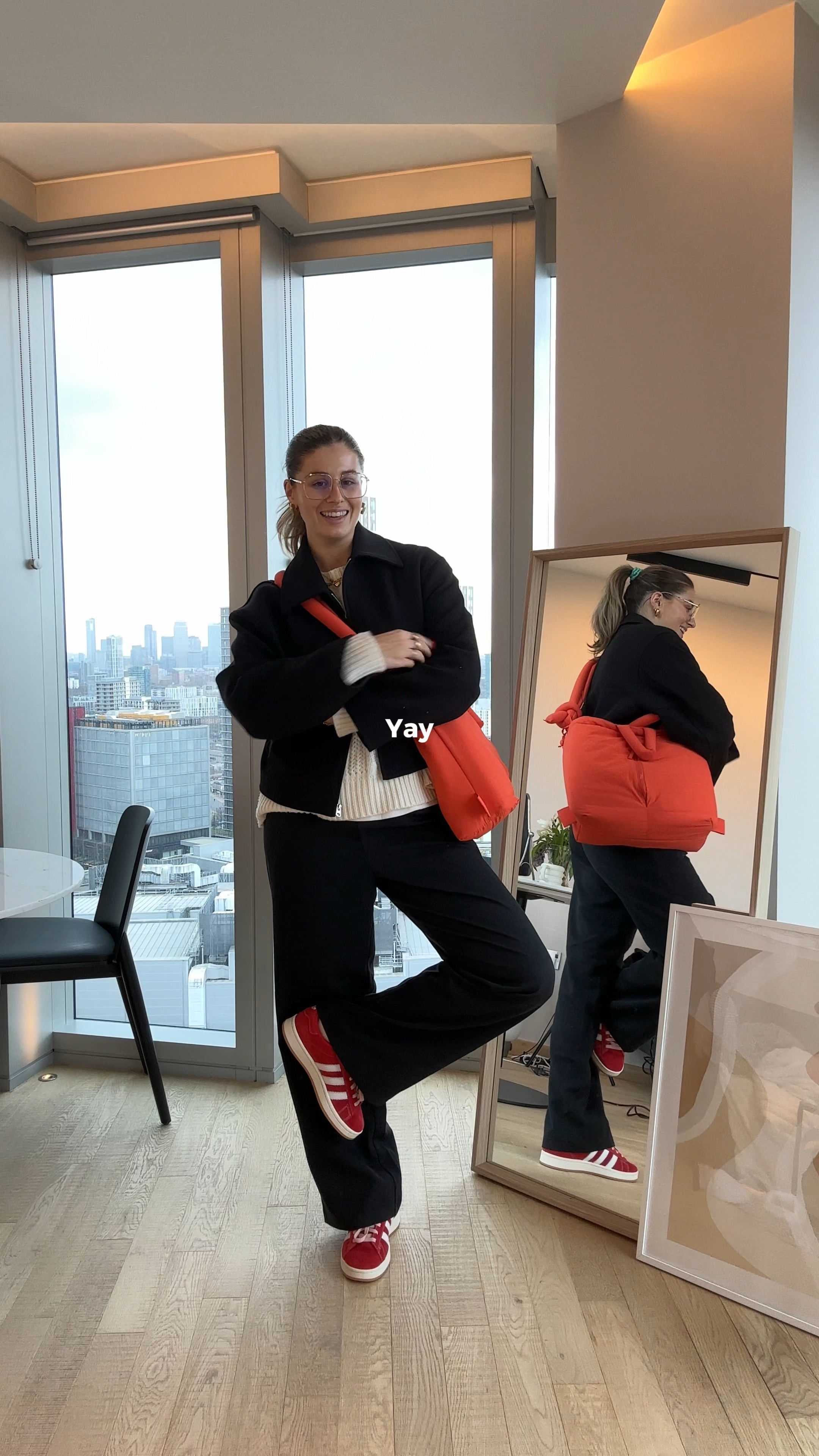 workwear office outfit inspo, white tshirt, knit, black cropped jacket, black trousers, red campus 

#LTKstyletip #LTKworkwear #LTKVideo