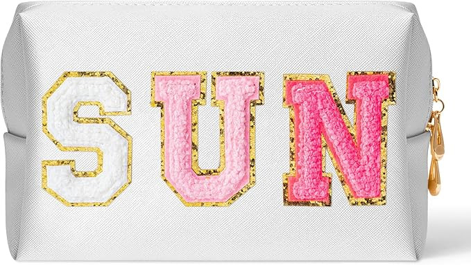 Preppy Patch Sun Cosmetic Bag Summer Sunscreen PU Leather Toiletry Bag Portable Waterproof Makeup... | Amazon (US)