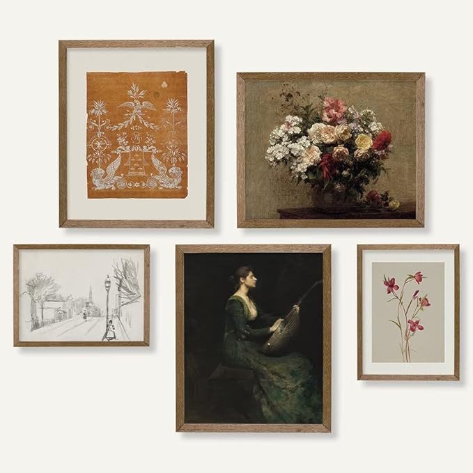 Vintage Botanical Wall Decor - Flower Portrait Neutral Wall Art for Boho French Country Farmhouse... | Amazon (US)