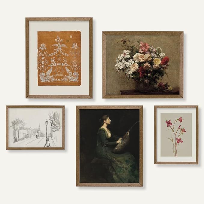 Vintage Botanical Wall Decor - Flower Portrait Neutral Wall Art for Boho French Country Farmhouse... | Amazon (US)