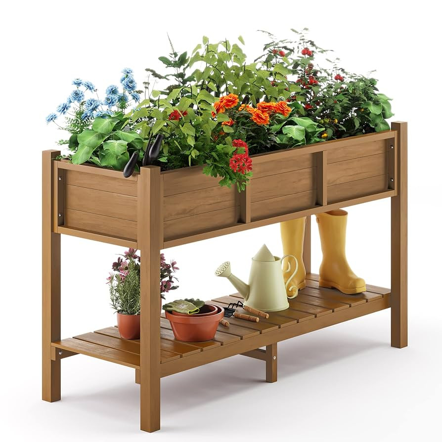 LUE BONA Raised Planter Box with Legs, 47 * 18 * 29 in, Raised Garden Bed with Tools and Storage ... | Amazon (US)