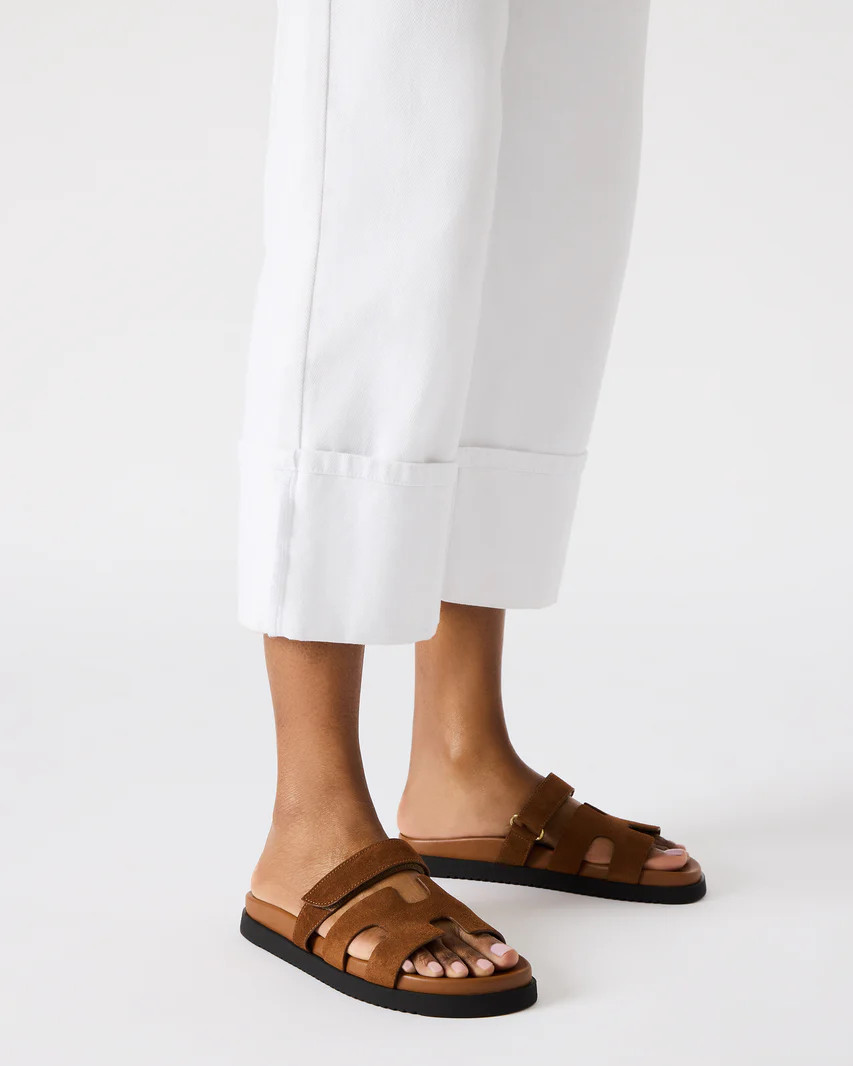 MAYVEN Camel Suede Flatform Slide Women's Sandal | Steve Madden (US)