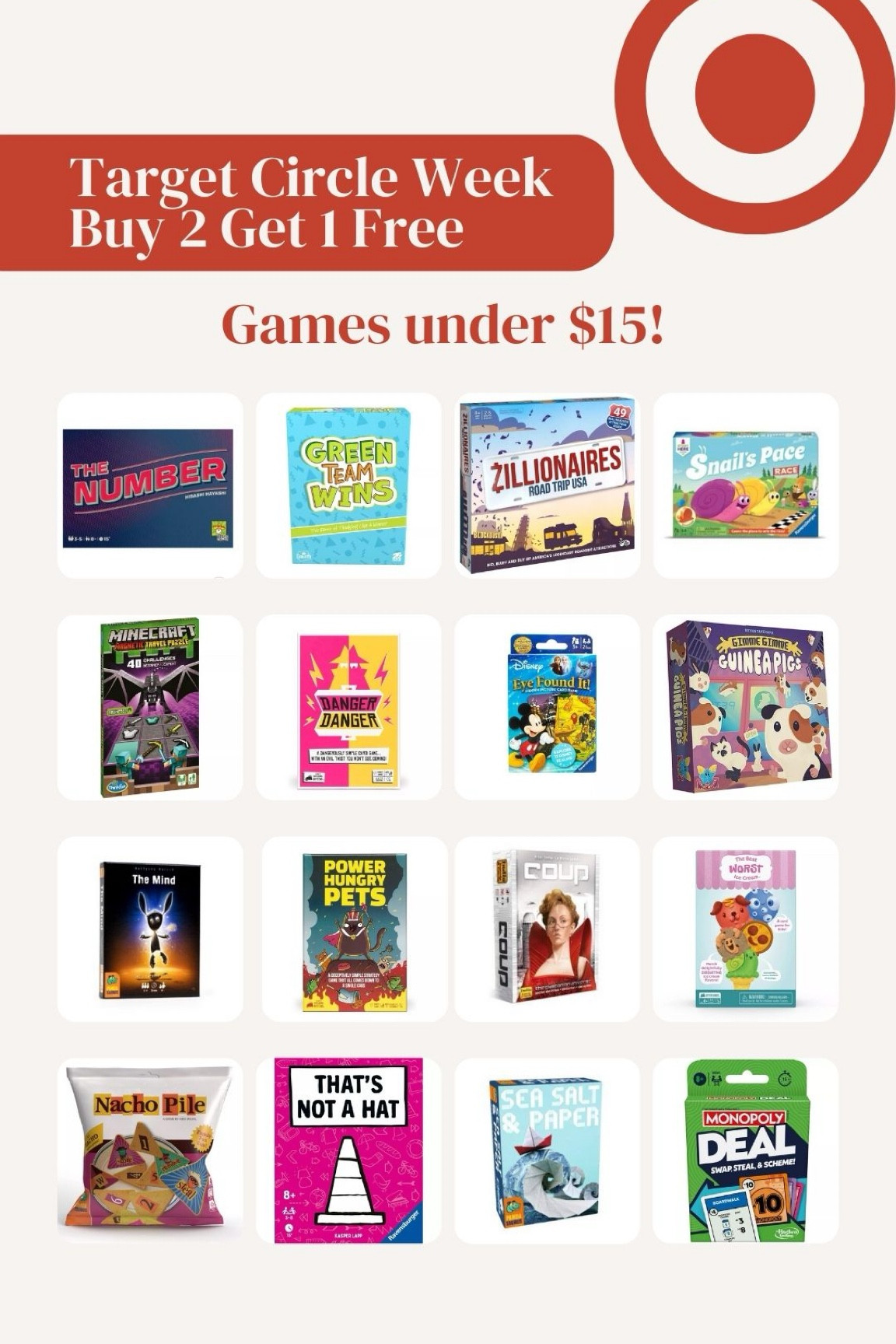 Target circle week board games under $15. Buy 2 get 1 free. 