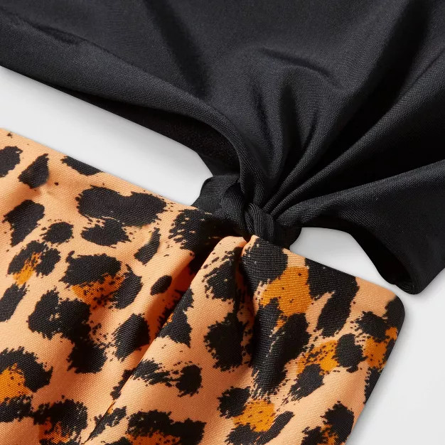 Girls' Leopard Print Knotted One Piece Swimsuit - art class™ Black | Target