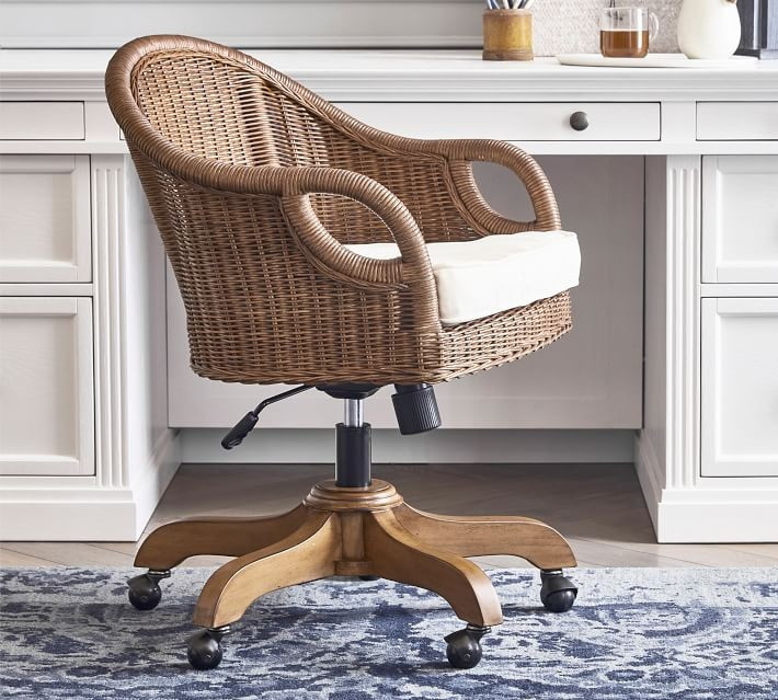 Wingate Rattan Swivel Desk Chair | Pottery Barn (US)