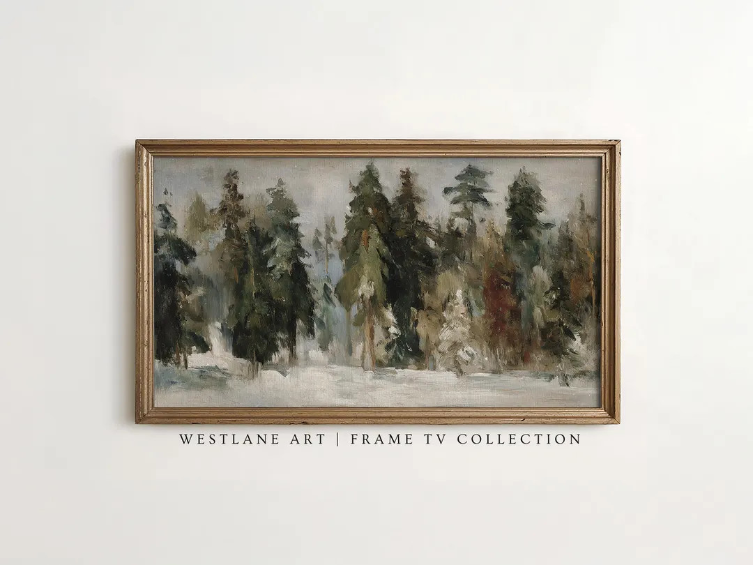 Winter Forest Landscape FRAME TV Art, Vintage Christmas Tree Holiday Decor, Digital Download | TV... | Etsy (US)