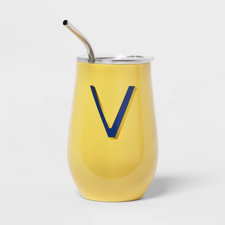 11.8oz Stainless Steel Double Walled Non-Vacuum Wine Tumbler with Lid and Straw - Opalhouse™ | Target