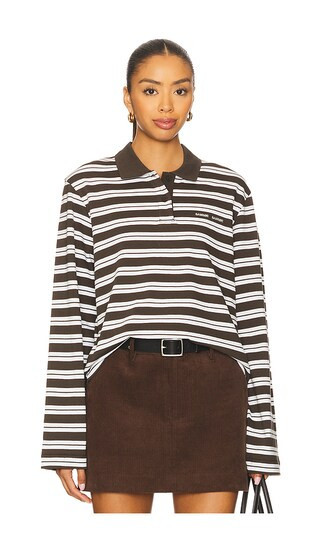 SAMSOE SAMSOE Sadover Longsleeve Polo Top in Brown. - size S | Revolve Clothing (Global)